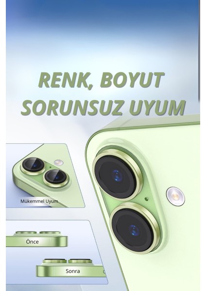 (Metal) iPhone 17 Uyumlu Metal Yeşil Çerçeveli Kamera Lens Koruyucu fiyatları