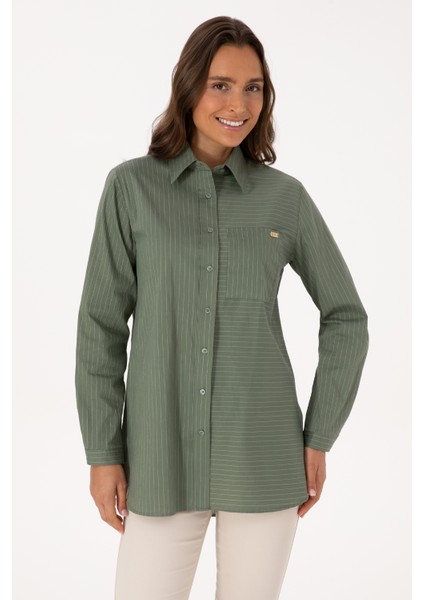 Kadın Koyu Yeşil Gömlek Desenli 50316387-VR079