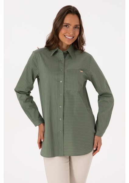 Kadın Koyu Yeşil Gömlek Desenli 50316387-VR079 modelleri