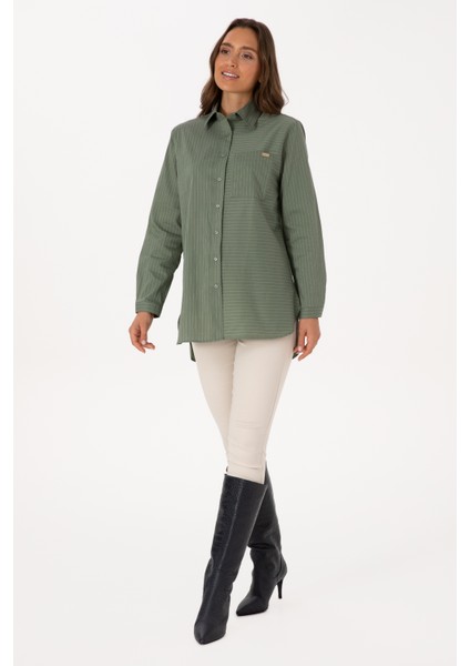 Kadın Koyu Yeşil Gömlek Desenli 50316387-VR079 fırsatları