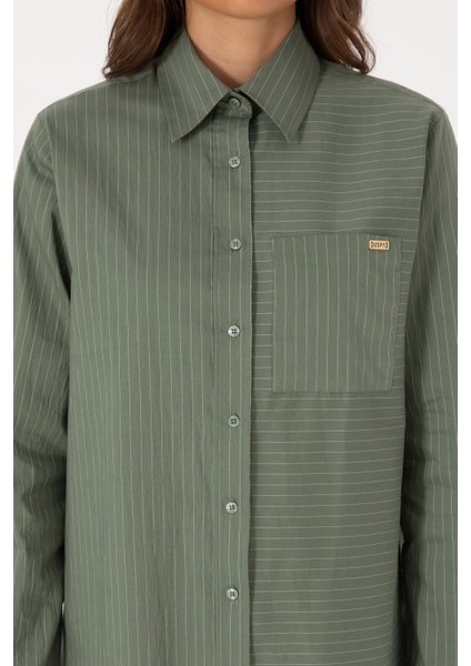 Kadın Koyu Yeşil Gömlek Desenli 50316387-VR079