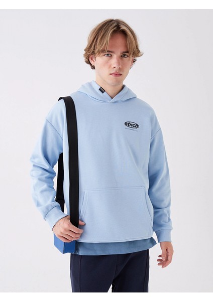 Xsıde Mavi Uzun Kollu Baskılı Erkek Kalın Hoodie fiyatları