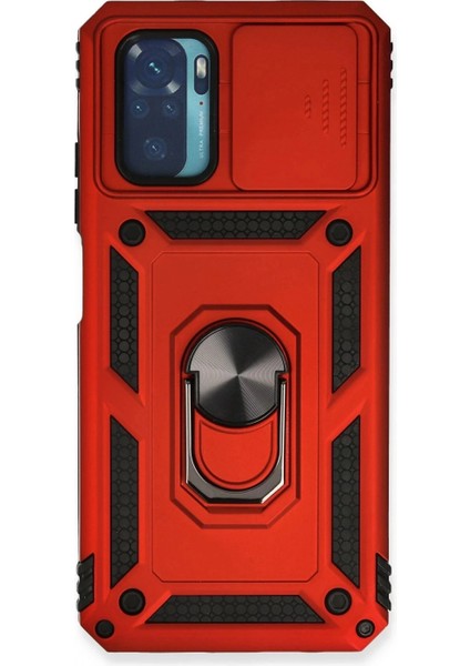 Xiaomi Redmi Note 10 Kılıf Pars Lens Yüzüklü Silikon - Kırmızı