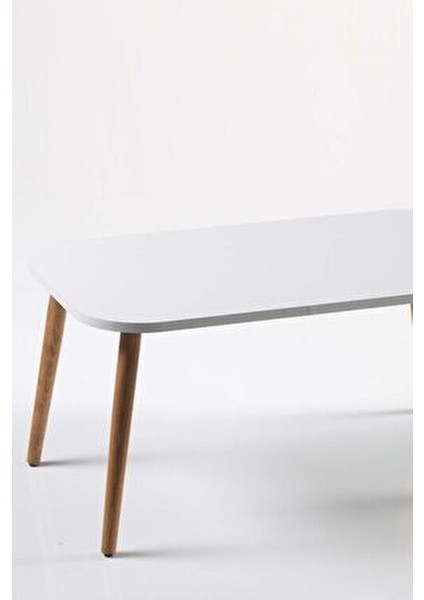 Orta Sehpa Ahşap Üst Yüzey ve Ceviz Ayaklarla Modern Beyaz Tasarım indirimleri