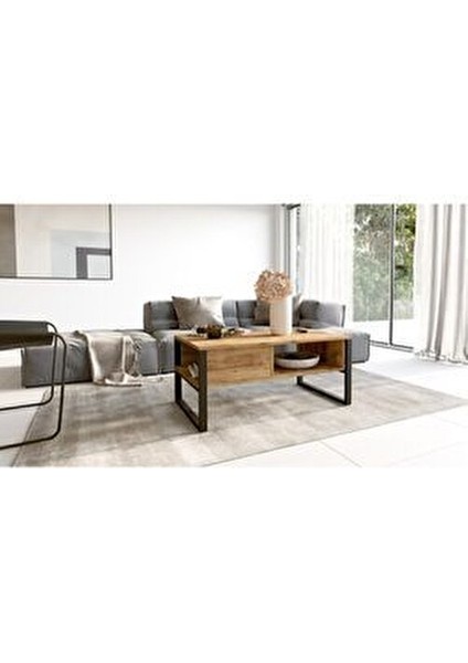 ML34 Orta Sehpa Metal Ayaklı Yonga Levha Üst Yüzey 100 cm Genişlik 44 cm Yükseklik indirimleri