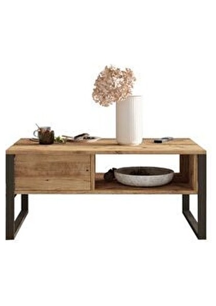 ML34 Orta Sehpa Metal Ayaklı Yonga Levha Üst Yüzey 100 cm Genişlik 44 cm Yükseklik