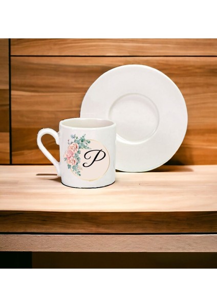 P Harfli Kişiye Özel Hediyelik Tekli Türk Kahve Fincanı