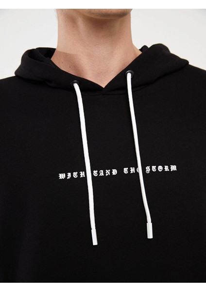Xsıde Siyah Uzun Kollu Baskılı Erkek Hoodie fırsatları