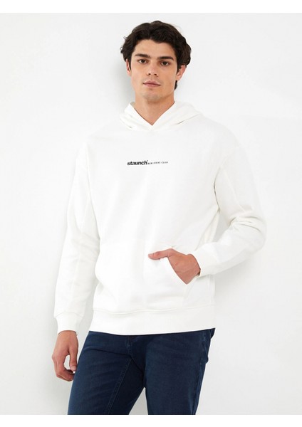 Xsıde Beyaz Uzun Kollu Baskılı Erkek Kalın Hoodie