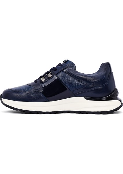 Erkek Lacivert Bağcıklı Kalın Tabanlı Deri Casual Sneaker 25WFD600614 fiyatları