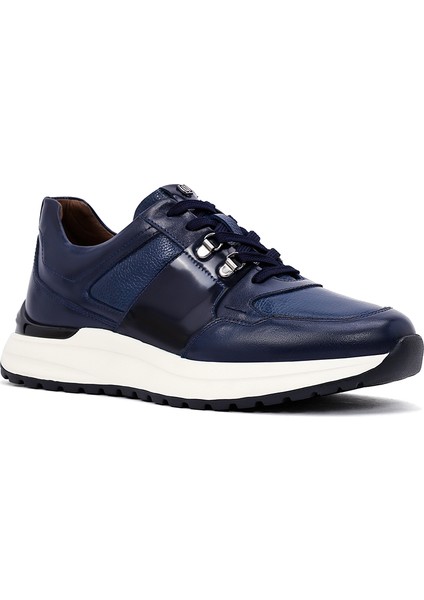 Erkek Lacivert Bağcıklı Kalın Tabanlı Deri Casual Sneaker 25WFD600614