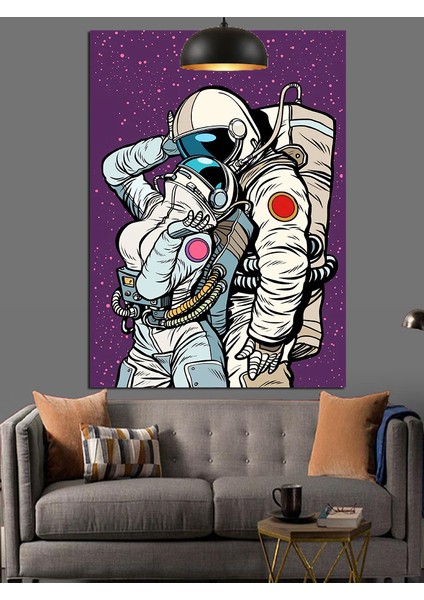 Astronot Çift Dekoratif Kanvas - Mdf Ahşap Tablo