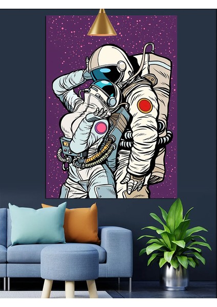 Astronot Çift Dekoratif Kanvas - Mdf Ahşap Tablo fiyatları