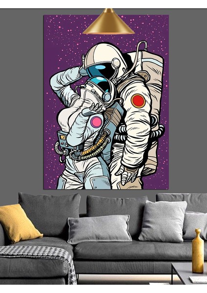 Astronot Çift Dekoratif Kanvas - Mdf Ahşap Tablo fırsatları