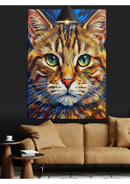 Büyük Yeşil Gözlü Sevimli Kedi Dekoratif Kanvas - Mdf Ahşap Tablo