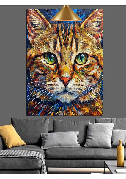 Büyük Yeşil Gözlü Sevimli Kedi Dekoratif Kanvas - Mdf Ahşap Tablo fiyatları