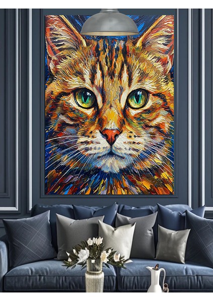 Büyük Yeşil Gözlü Sevimli Kedi Dekoratif Kanvas - Mdf Ahşap Tablo modelleri