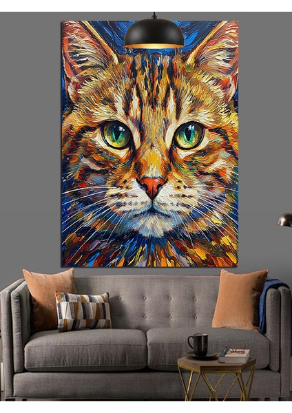 Büyük Yeşil Gözlü Sevimli Kedi Dekoratif Kanvas - Mdf Ahşap Tablo fırsatları
