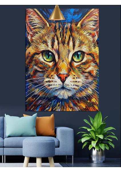 Büyük Yeşil Gözlü Sevimli Kedi Dekoratif Kanvas - Mdf Ahşap Tablo indirimleri
