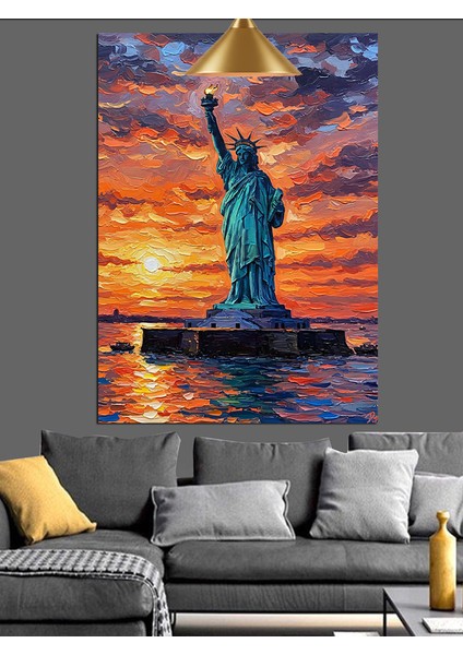Gün Batımında Özgürlük Heykeli Silueti Dekoratif Kanvas - Mdf Ahşap Tablo modelleri
