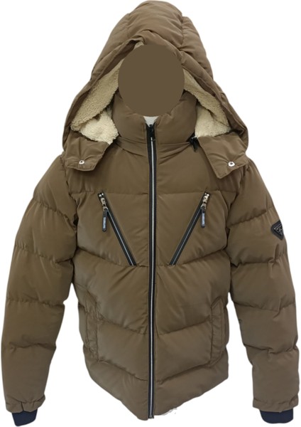 Erkek Çocuk / Kız Çocuk Çapraz Fermuar Model Kapüşonu Çıkabilen Içi Peluş Astarlı Kahverengi Mont