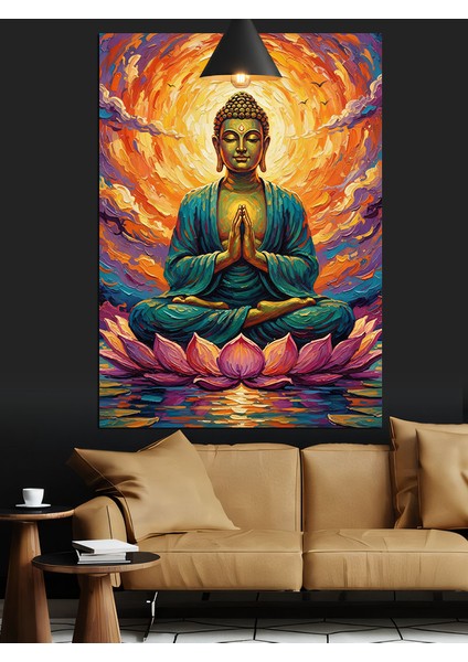 Lotus Çiçeği ve Buda Heykeli Dekoratif Kanvas - Mdf Ahşap Tablo fiyatları