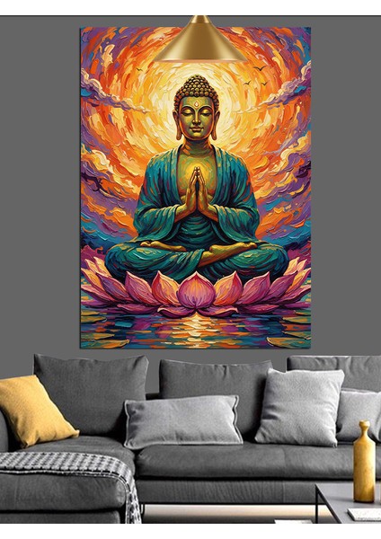 Lotus Çiçeği ve Buda Heykeli Dekoratif Kanvas - Mdf Ahşap Tablo modelleri