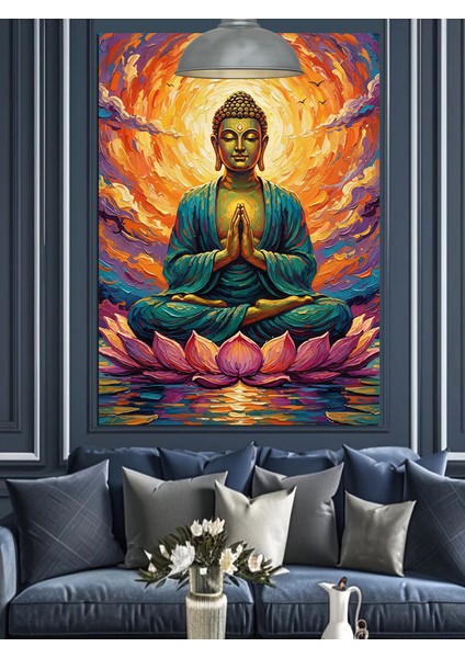 Lotus Çiçeği ve Buda Heykeli Dekoratif Kanvas - Mdf Ahşap Tablo fırsatları