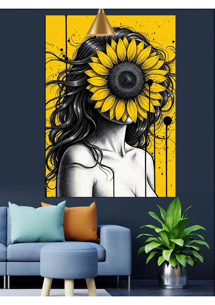 Ayçiçeği Gözlü Siyah Beyaz Kadın Dekoratif Kanvas - Mdf Ahşap Tablo fiyatları