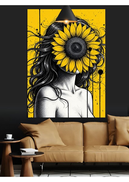 Ayçiçeği Gözlü Siyah Beyaz Kadın Dekoratif Kanvas - Mdf Ahşap Tablo modelleri