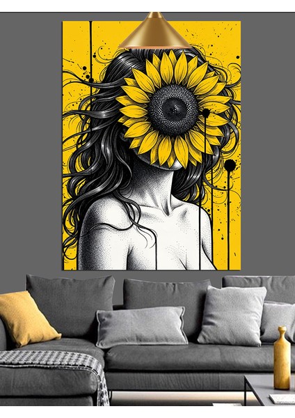 Ayçiçeği Gözlü Siyah Beyaz Kadın Dekoratif Kanvas - Mdf Ahşap Tablo fırsatları
