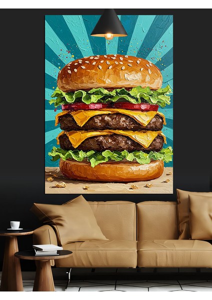 Lezettli Hamburger Dekoratif Kanvas - Mdf Ahşap Tablo