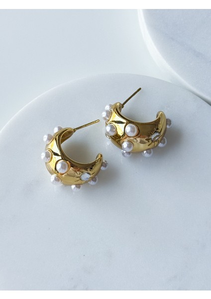 Çelik Incili Taşlı Bombe Halka Küpe fiyatları