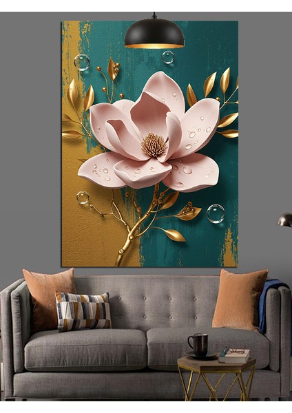 Su Üstünde Açan Pembe Beyaz Lotus Çiçeği Dekoratif Kanvas - Mdf Ahşap Tablo