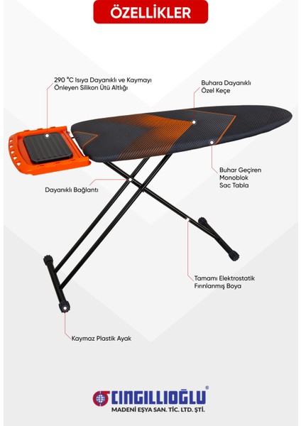 CM-061 Sahra Lüks Black Serisi Ergonomik Tasarım Desenli Ütü Masası