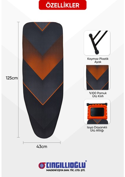 CM-061 Sahra Lüks Black Serisi Ergonomik Tasarım Desenli Ütü Masası