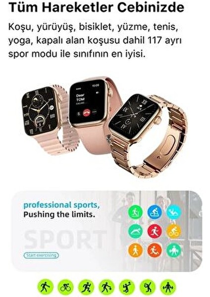 ENS Teknoloji Kadın Akıllı Saat G9 Mini Dokunmatik Fonksiyonlar ile Suya Dayanıklı Altın Renk