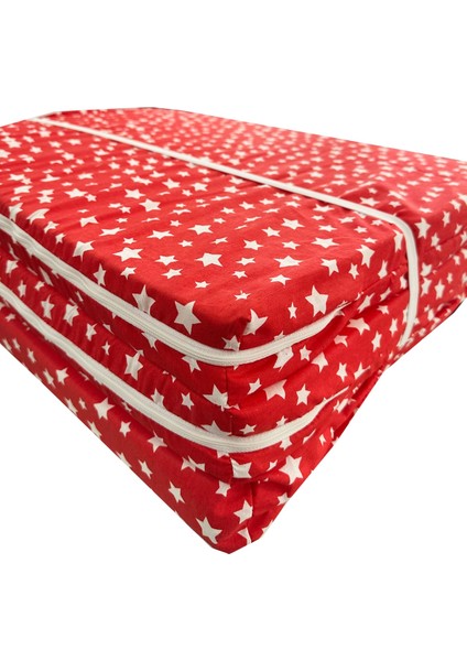 Katlanır Minder Yer Minderi Süngerli Minder Taşınabilen Tek Kişilik 80X180 Kırmızı Yıldız 6 cm