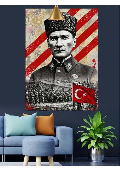 Mustafa Kemal Atatürk ve Askerler Dekoratif Kanvas - Mdf Ahşap Tablo fiyatları