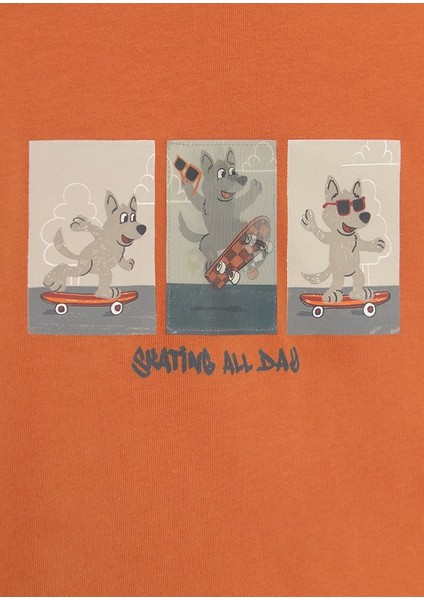 Skate Hologramlı Sweat Beli Paçası Lastik Pantolon Takım (01-04 Yaş Arası) - Bej-Turuncu fırsatları