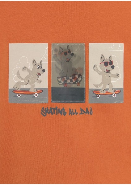 Skate Hologramlı Sweat Beli Paçası Lastik Pantolon Takım (01-04 Yaş Arası) - Bej-Turuncu indirimleri