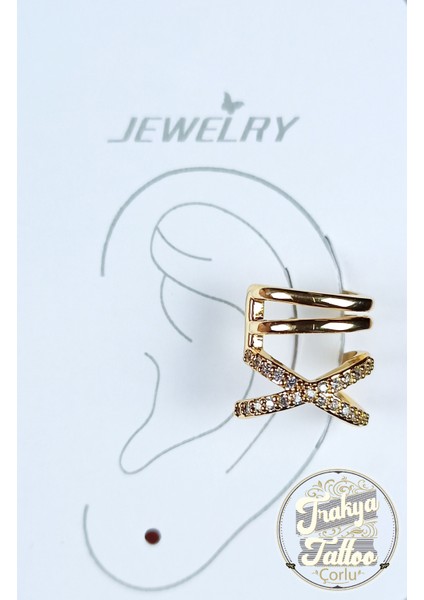 Altın Renk Zirkon Taşlı Sıkıştırmalı 4 Sıra Kıkırdak Küpe Earcuff fiyatları