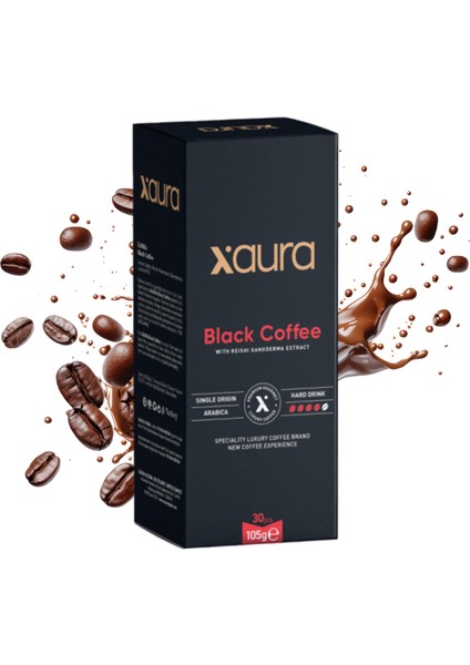 Xaura Black Coffee With Reishi Ganoderma - Arabica Çekirdekli Özel Seri - 30 x 3.5g