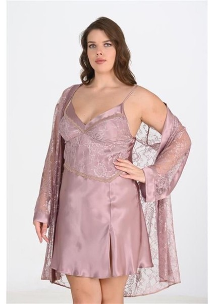 Arias Closet Büyük Beden 2li Vizon Sabahlık Takımı Bigsize 6205