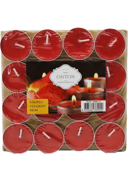 16 Parça Kırmızı Tea Light Yuvarlak Mum (4887)