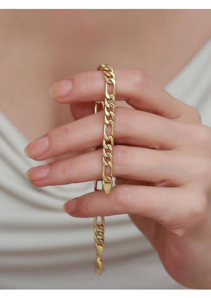14 Ayar Altın Kalın Figaro Zincir Bileklik fırsatları