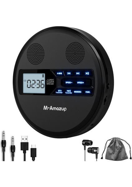 Bluetooth, Fm, Kulaklık, Tekrarlayıcı, Öğrenme Makinesi, USB Stereo Hoparlör Black ile Çok Fonksiyonlu Discman CD Çalar (Yurt Dışından)