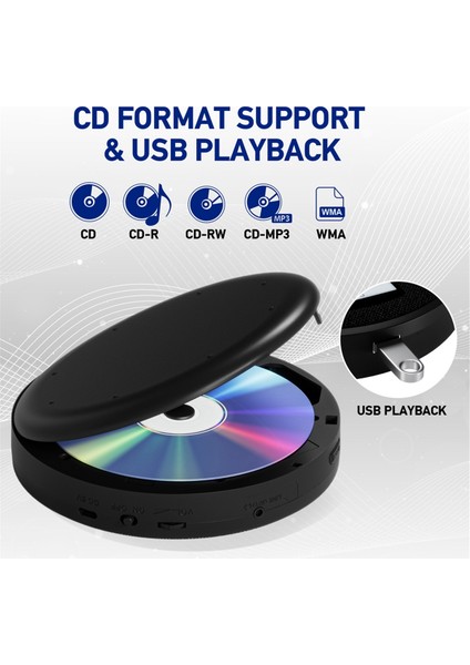Bluetooth, Fm, Kulaklık, Tekrarlayıcı, Öğrenme Makinesi, USB Stereo Hoparlör Black ile Çok Fonksiyonlu Discman CD Çalar (Yurt Dışından) fiyatları
