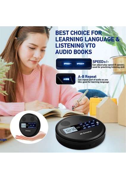 Bluetooth, Fm, Kulaklık, Tekrarlayıcı, Öğrenme Makinesi, USB Stereo Hoparlör Black ile Çok Fonksiyonlu Discman CD Çalar (Yurt Dışından) fırsatları