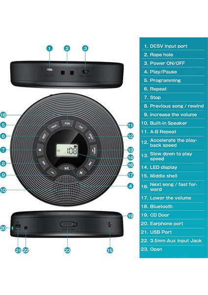 1500MAH Bluetooth CD Çalar Fm Verici Kulaklık Aux USB Anter-Skıp Taşınabilir Discman Araba Için (Yurt Dışından) modelleri